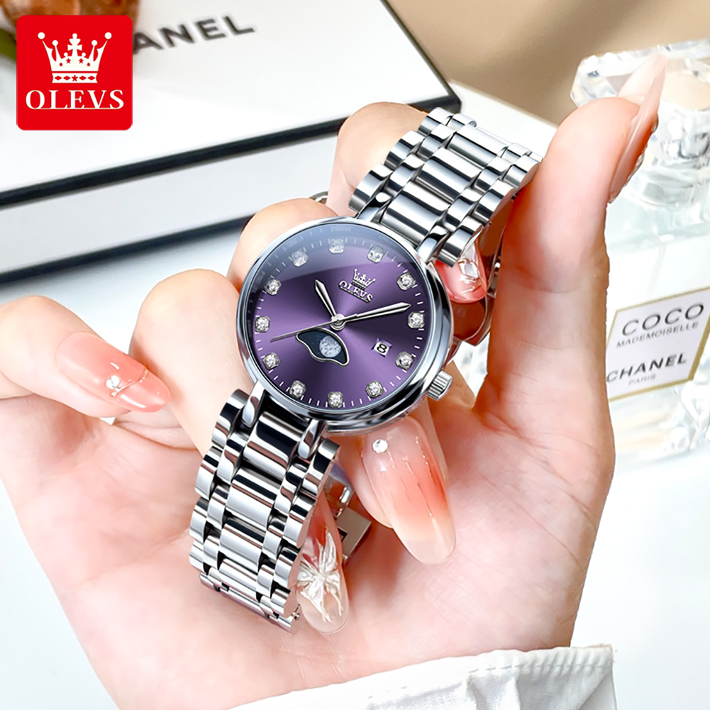 Quiet Luxury Watch - OLEVS elegancki modny fioletowy zegarek kwarcowy